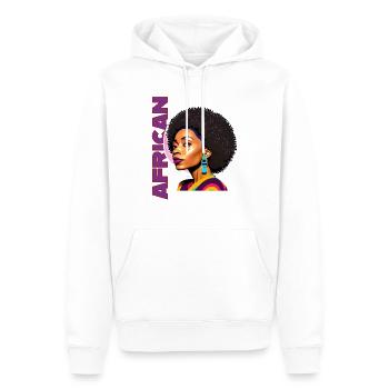 Femme noire avec lettrage américain - Sweat à capuche Premium bio Homme - blanc - Devant - Nico (187cm)