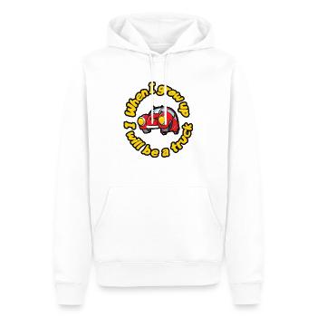 Wenn ich groß bin, werde ich ein LKW sein - Männer Premium Bio Hoodie - Weiß - Vorne - Nico (187cm)