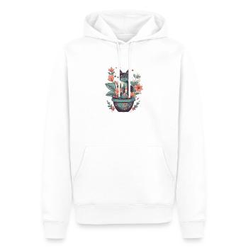 Chat en pot de fleurs avec des fleurs - Sweat à capuche Premium bio Homme - blanc - Devant - Nico (187cm)