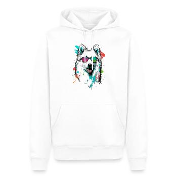 Colorful American Eskimo Dog Wearing Sunglasses - Men’s Premium Organic Hoodie - white - Front - Nico (187cm)