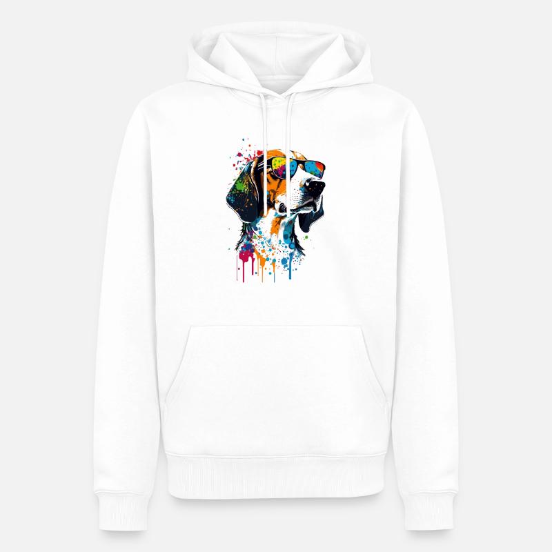Foxhound américain coloré avec des lunettes de soleil - Sweat à capuche Premium bio Homme - blanc