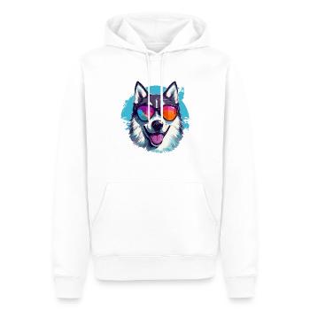 Husky coloré d’Alaska portant des lunettes de soleil - Sweat à capuche Premium bio Homme - blanc - Devant - Nico (187cm)