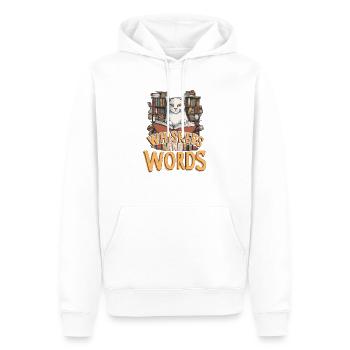 Moustaches et mots : là où la curiosité rencontre le confort - Sweat à capuche Premium bio Homme - blanc - Devant - Nico (187cm)