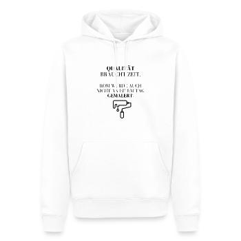 Qualität braucht Zeit! - Männer Premium Bio Hoodie - Weiß - Vorne - Nico (187cm)