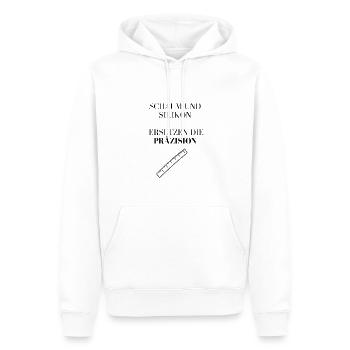 Schaum und Silikon ersetzen die Präzision! - Männer Premium Bio Hoodie - Weiß - Vorne - Nico (187cm)