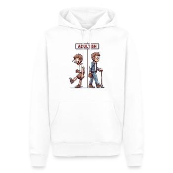 "Adultish" - Halberwachsener Charakter - Männer Premium Bio Hoodie - Weiß - Vorne - Nico (187cm)