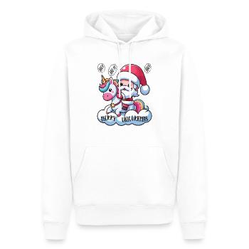 Der Weihnachtsmann reitet auf einem Einhorn, ho ho ho, Fröhliche Einhörner - Männer Premium Bio Hoodie - Weiß - Vorne - Nico (187cm)