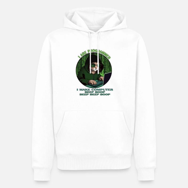 Ich bin Programmierer, grün, Programmierkatze - Männer Premium Bio Hoodie - Weiß