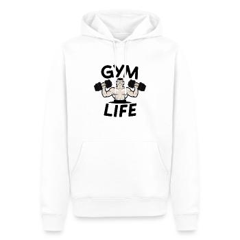 LEBEN IM FITNESSSTUDIO - Männer Premium Bio Hoodie - Weiß - Vorne - Nico (187cm)