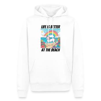 La vie est plus belle à la plage Licorne - Sweat à capuche Premium bio Homme - blanc - Devant - Nico (187cm)