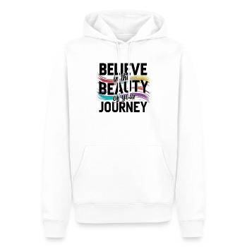 Glaube an die Schönheit deiner Reise Art Design - Männer Premium Bio Hoodie - Weiß - Vorne - Nico (187cm)