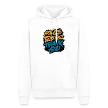 FRAGEN SIE GOTT, VERTRAUEN SIE GOTT, DANKEN SIE GOTT - Männer Premium Bio Hoodie - Weiß - Vorne - Nico (187cm)
