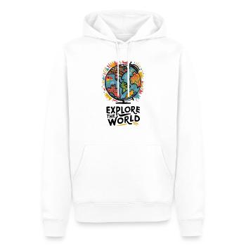 ERKUNDE DIE WELT - Männer Premium Bio Hoodie - Weiß - Vorne - Nico (187cm)
