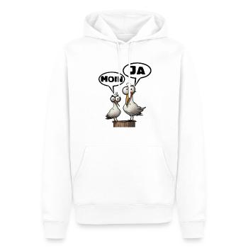 Morgenmuffel Spruch Möwe Moin Ja - Männer Premium Bio Hoodie - Weiß - Vorne - Nico (187cm)