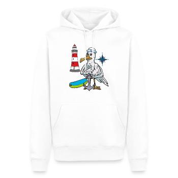 Seagull Seagulls Lighthouse Compass Seafarer Ahoy - Men’s Premium Organic Hoodie - white - Front - Nico (187cm)