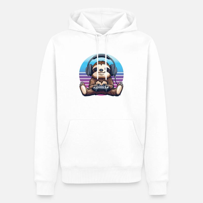 Faultier gaming Retro - Männer Premium Bio Hoodie - Weiß