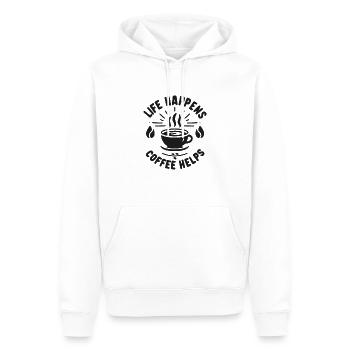 Life Happens Kaffee hilft - Männer Premium Bio Hoodie - Weiß - Vorne - Nico (187cm)