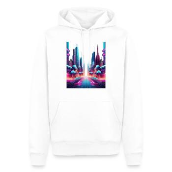 Futuristic Neon Skyline – Sci-Fi Cityscape Art - Men’s Premium Organic Hoodie - white - Front - Nico (187cm)