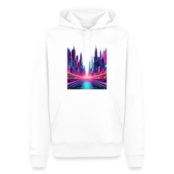 Neon Futuristic Cityscape – Sci-Fi Cyberpunk Art - Men’s Premium Organic Hoodie - white - Front - Nico (187cm)