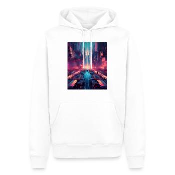 Cyberpunk Futuristic Cityscape – Neon Urban Design - Men’s Premium Organic Hoodie - white - Front - Nico (187cm)