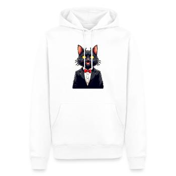 Dapper Black Cat in Tuxedo - Men’s Premium Organic Hoodie - white - Front - Nico (187cm)
