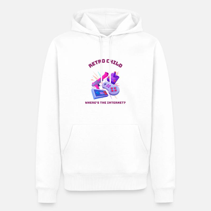 Retro child - Où est Internet ? - Sweat à capuche Premium bio Homme - blanc
