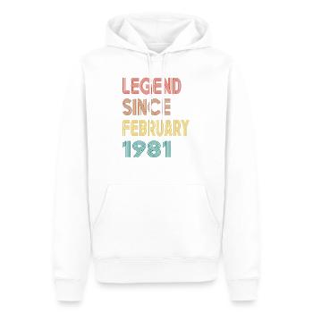 Légende Depuis Février 1981 Hommes Femmes Millésime 1981 - Sweat à capuche Premium bio Homme - blanc - Devant - Nico (187cm)