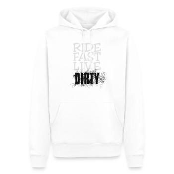RIDE FAST LIVE DIRTY – Mountainbike - Motocross - Männer Premium Bio Hoodie - Weiß - Vorne - Nico (187cm)