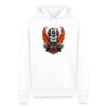Biker 60 Birthday Skull Motorcycle Logo Emblem - Men’s Premium Organic Hoodie - white - Front - Nico (187cm)