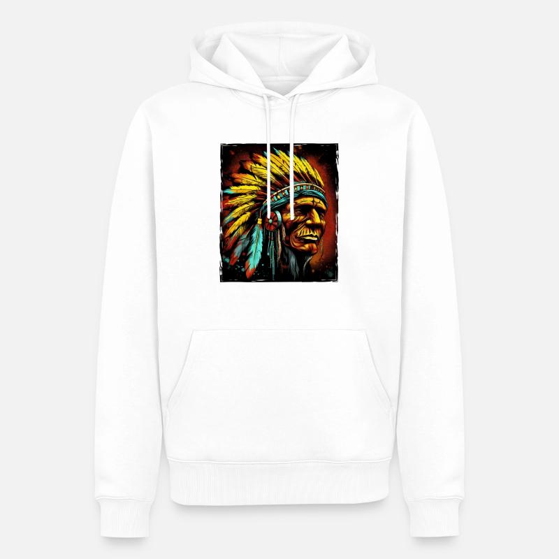 Crâne de chef indien Apache - Sweat à capuche Premium bio Homme - blanc