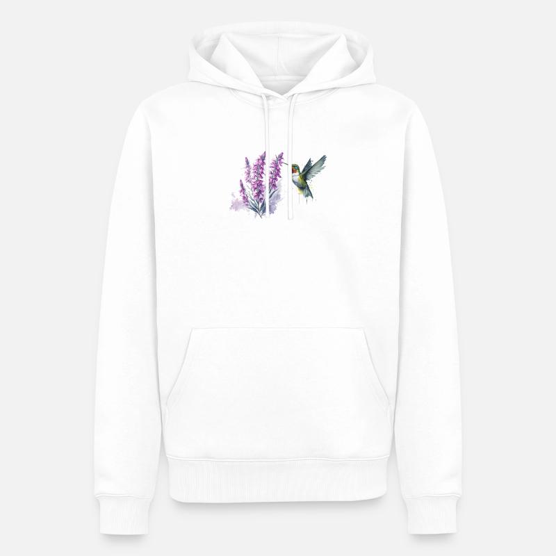 Aquarelle Colibri Nectar de Lavande - Sweat à capuche Premium bio Homme - blanc