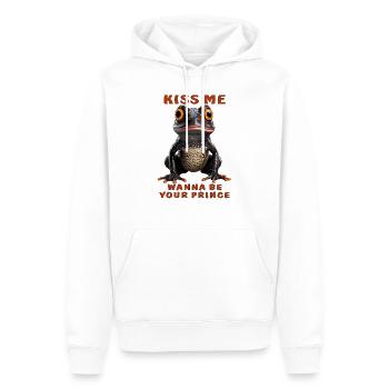 GRENOUILLE EMBRASSE-MOI VEUX ÊTRE TON PRINCE - Sweat à capuche Premium bio Homme - blanc - Devant - Nico (187cm)
