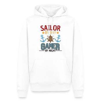 Dicton sur la voile et les jeux d’argent - Sweat à capuche Premium bio Homme - blanc - Devant - Nico (187cm)