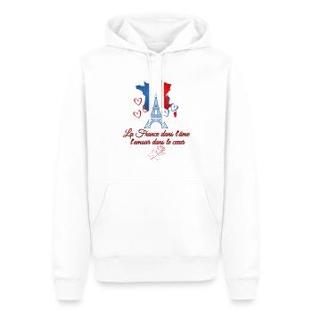 La France dans l’âme, l’amour dans le cœur - Sweat à capuche Premium bio Homme - blanc - Devant - Nico (187cm)