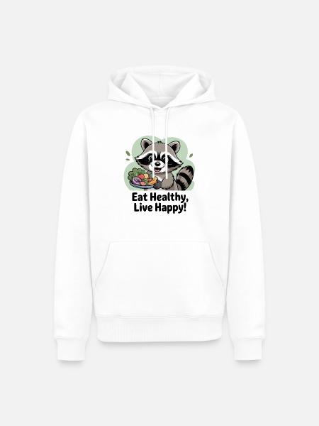 GESUND ESSEN, GLÜCKLICH LEBEN - Männer Premium Bio Hoodie - Weiß