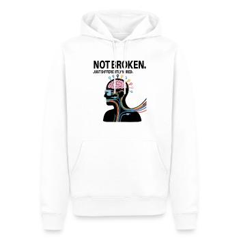 Pas cassé – juste câblé différemment - Sweat à capuche Premium bio Homme - blanc - Devant - Nico (187cm)