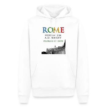 Jubilé de Rome 2025Pèlerins de l’Espérance Classique anglais - Sweat à capuche Premium bio Homme - blanc - Devant - Nico (187cm)