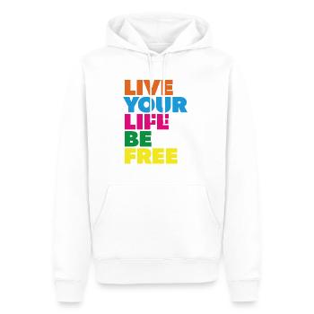 LIVE YOUR LIFE BE FREE - Männer Premium Bio Hoodie - Weiß - Vorne - Nico (187cm)