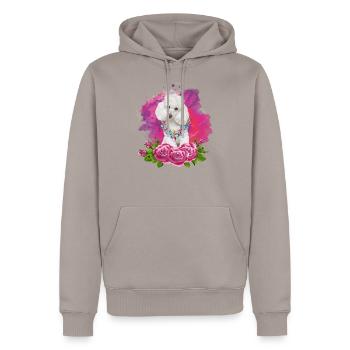 Aquarell Pudel mit Blumen - Männer Premium Bio Hoodie - Taupe - Vorne - Nico (187cm)
