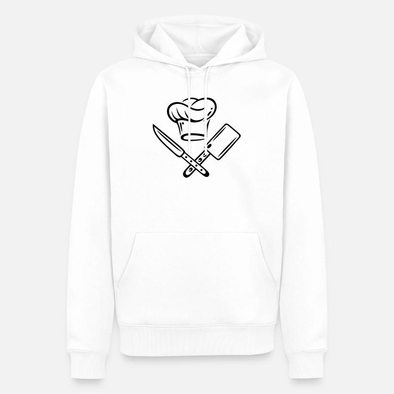 Kochen, Kochmütze mit Messer - Männer Premium Bio Hoodie - Weiß