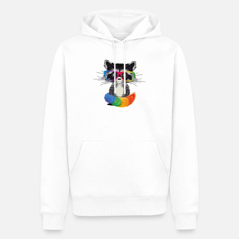 Waschbär mit Brille in Regenbogen Farben - Männer Premium Bio Hoodie - Weiß