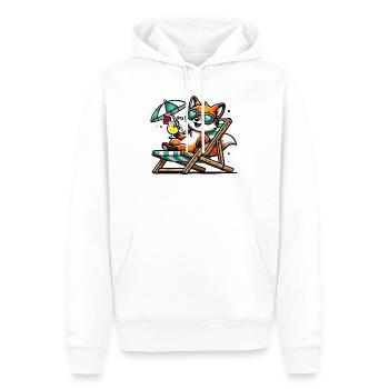 fröhlicher Cartoon-Fuchs am Strand auf einer Liege - Männer Premium Bio Hoodie - Weiß - Vorne - Nico (187cm)