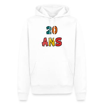 20. 20e ANNIVERSAIRE. ANNIVERSAIRE 20 ANS. 20 ANS. - Sweat à capuche Premium bio Homme - blanc - Devant - Nico (187cm)