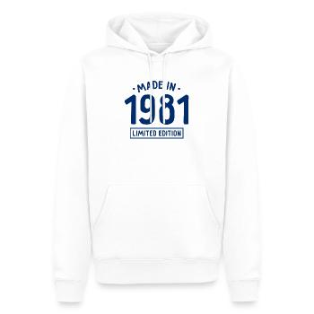 Fabriqué en 1981 - Edition limitée - Année de naissance - Sweat à capuche Premium bio Homme - blanc - Devant - Nico (187cm)