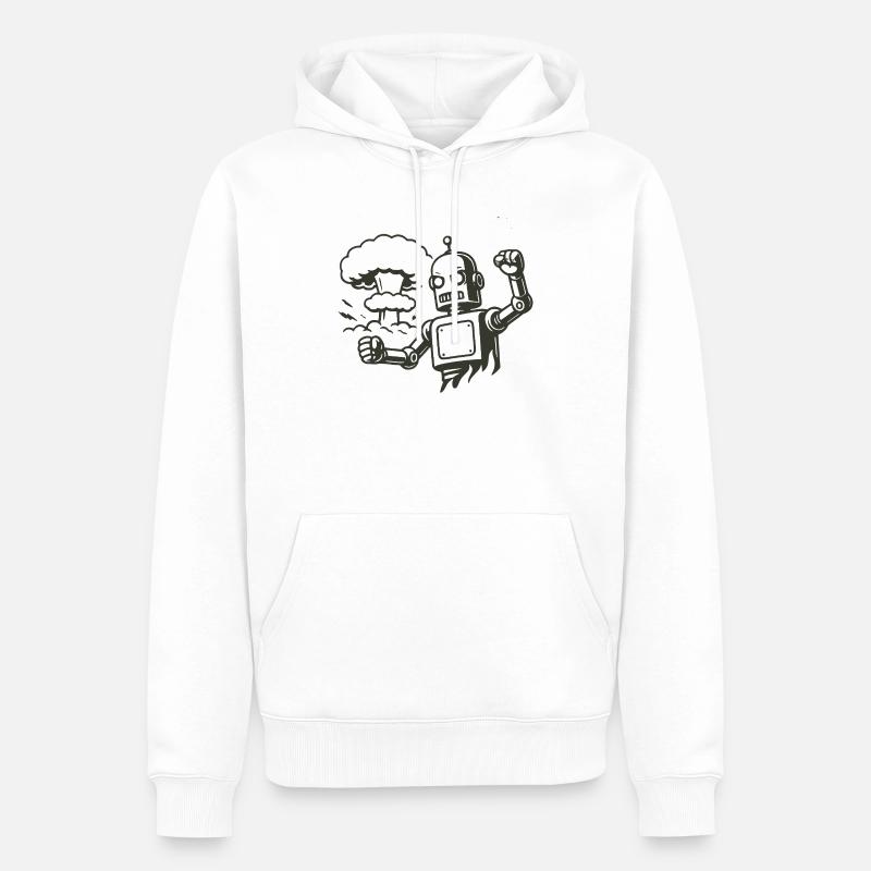 Robot rétro devant un nuage d’explosion - Sweat à capuche Premium bio Homme - blanc