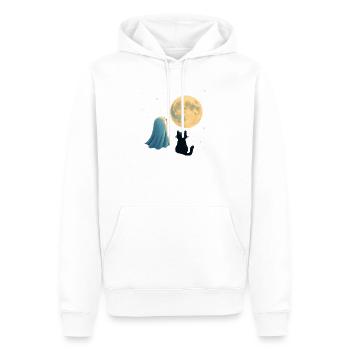 Nuit au clair de lune : fantôme et chat - Sweat à capuche Premium bio Homme - blanc - Devant - Nico (187cm)