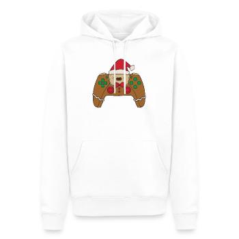 Contrôleur de jeu vidéo en pain d’épices Joueur de Noël - Sweat à capuche Premium bio Homme - blanc - Devant - Nico (187cm)