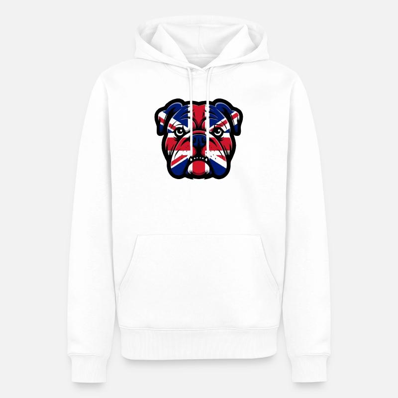 Portrait du bouledogue Union Jack - Sweat à capuche Premium bio Homme - blanc
