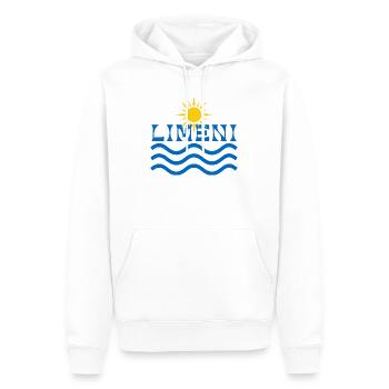 Limeni-Sonnenaufgang über blauen Wellen - Männer Premium Bio Hoodie - Weiß - Vorne - Nico (187cm)