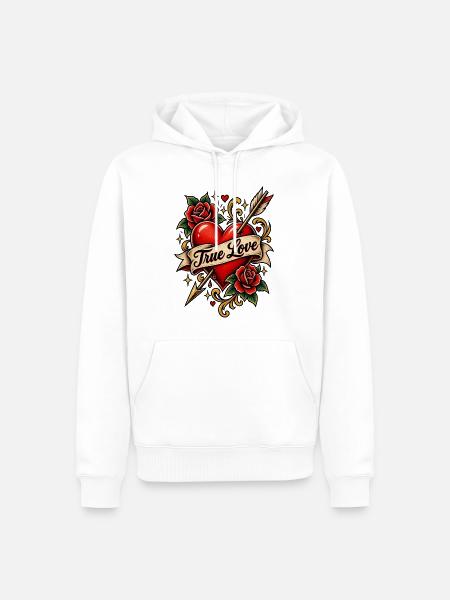 Wahre Liebe – Klassisches Tattoo-Herz - Männer Premium Bio Hoodie - Weiß